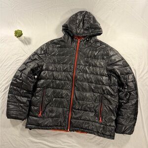 COLE HAAN Signature Black Faux Leather Quilted Puffer Coat Jacket Mens XL